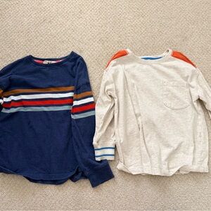 Mini Boden Navy Stripe & Cream Long-Sleeve Tops Set
